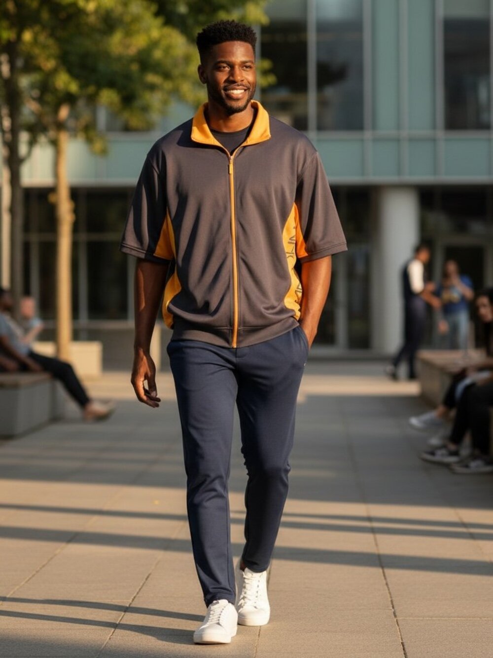 VTG Sean John Short Sleeve Tracksuit Navy Yellow Y2K Hip Hop Jacket & Shorts 3XL
